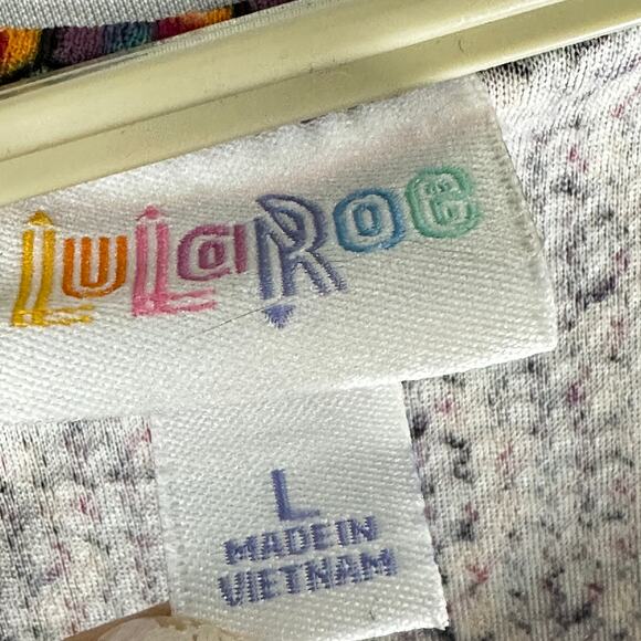 LuLaRoe Midi Dress Womens Size L Purple Orange Short Sleeve Fit Flare Scoop Neck - Picture 4 of 8